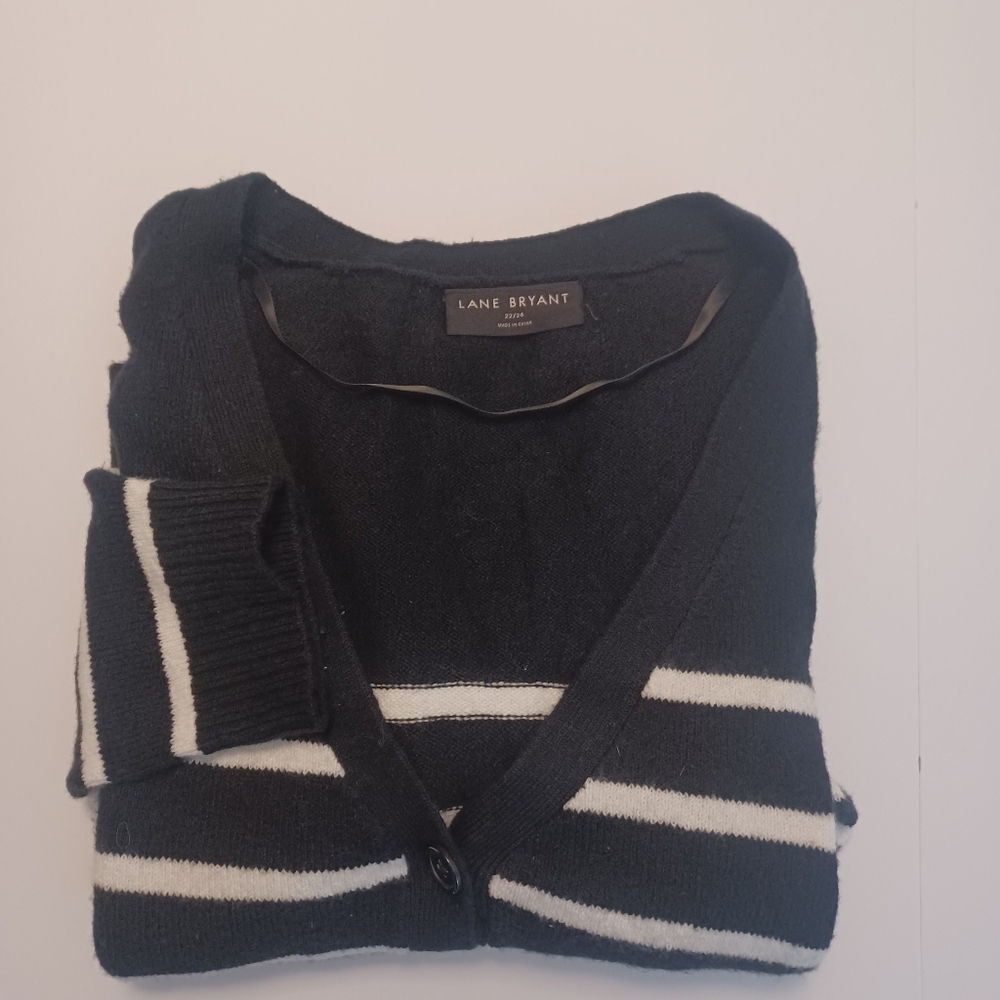 Lane Bryant Cardigan Sweater Blk/white Striped Sz 22/24